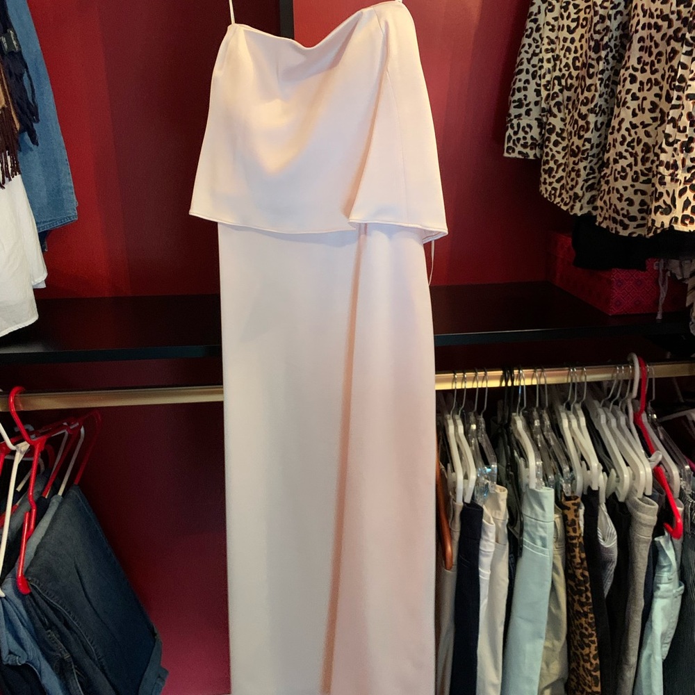 Halston Heritage fishtail strapless blush dress